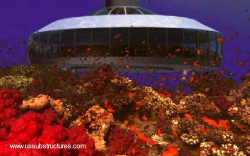 Vivienda submarina junto a un arrecife de corales