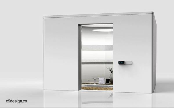 Imagen de un proyecto de módulo compacto para baño Baño modular compacto forma de cubo