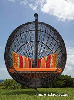 Cama de día hamaca esfera colgante de fibras tejidas