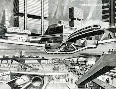 Imagen de la ciudad compleja del futuro - Fuente modernevolution.com Dibujo de una ciudad del futuro