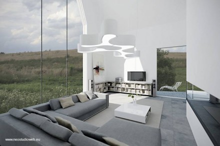 Sala de estar de la moderna casa Living y ventanal