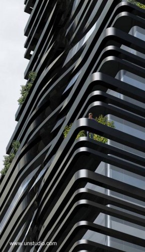 Detalle del diseño de una fachada en tres dimensiones de edificio