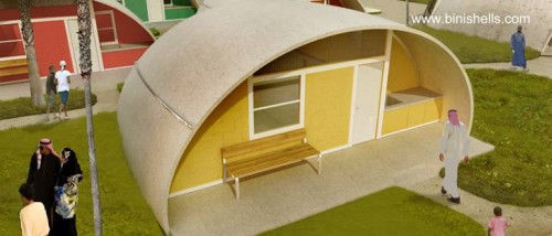Modelo de casa Binishell con cubierta parabólica de concreto