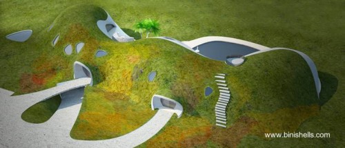 Otra vista a vuelo de pájaro de la residencia Binishell