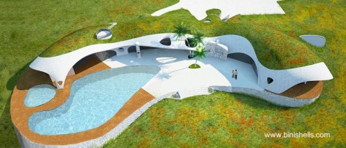 Residencia de concreto inflado formada de varias unidades