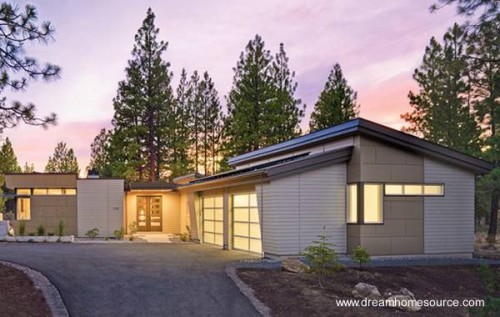 Casa contemporánea en L de un solo piso